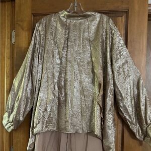 Source Unknown Gold and Tan Shimmery Blouse PTP 25 inches